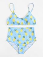 Shein Pineapple Print High Waist Bikini Set