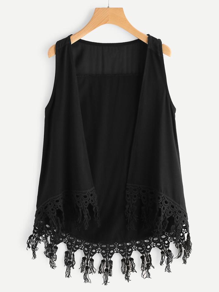 Shein Fringe Trim Sheer Dip Hem Top