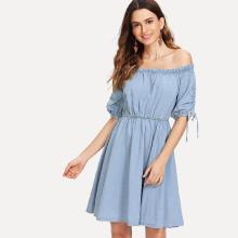 Shein Off-shoulder Elastic Waist Denim Dress