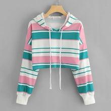Shein Color Block Striped Hooded Sweatshirt