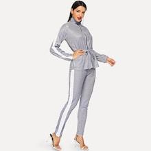 Shein Metallic Striped Side Jacket With Pants