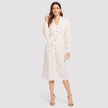 Shein Solid Single Breasted Shirt Dress