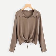 Shein Plus Collar Front Knot Blouse