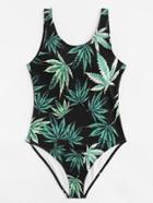 Shein Maple Leaf Print Swimsuit