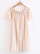Shein Boat Neckline Vertical Striped Shirred Dress