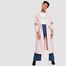 Shein Striped Lantern Sleeve Drawstring Waist Coat