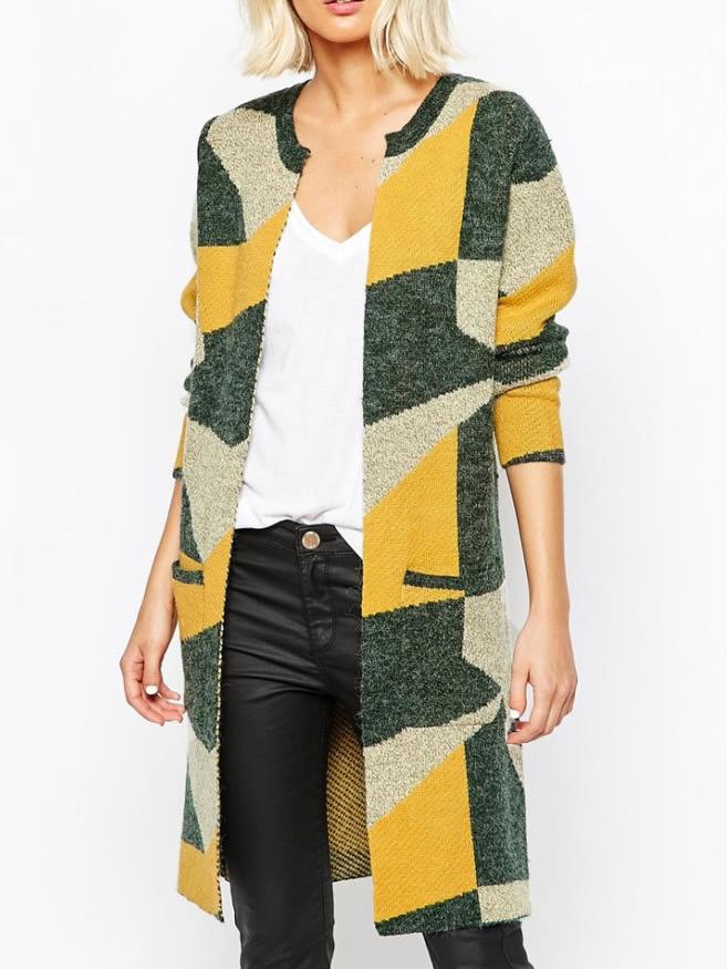 Shein Long Sleeve Geometric Print Coat