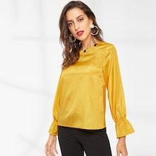 Shein Button Decoration Flounce Sleeve Blouse