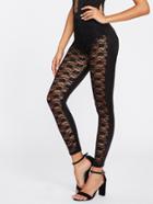 Shein Floral Lace Insert Faux Leather Leggings