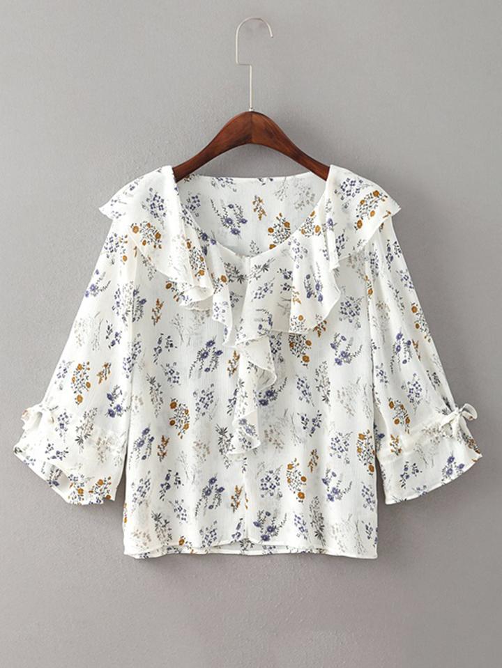 Shein Ruffle Trim Tie Sleeve Top