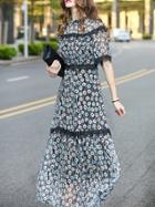 Shein Floral Contrast Lace Maxi Dress