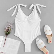 Shein Knot Low Back Plain Swimsuit