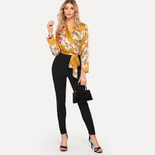 Shein Knot Floral Wrap Jumpsuit