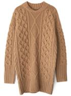 Shein Khaki Crew Neck Diamondback Chunky Sweater