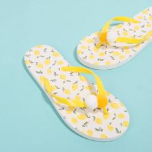 Shein Pom Pom Detail Lemon Flip Flops