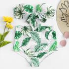 Shein Plus Palm Print High Waist Bikini Set