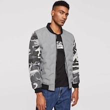 Shein Men Contrast Camo Sleeve Bomber Jacket