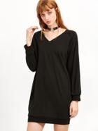 Shein Black V Neck Sweatshirt Dress