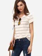 Shein Beige Short Sleeve Striped T-shirt