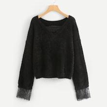 Shein Floral Lace Insert Fuzzy Jumper