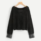 Shein Floral Lace Insert Fuzzy Jumper