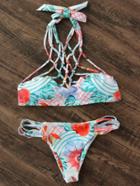 Shein Floral Print Ladder Cutout Strappy Bikini Set