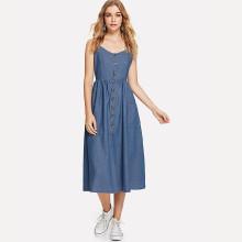 Shein Button Front Denim Suspender Dress