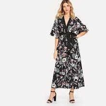 Shein Flounce Sleeve Floral Top & Wide Leg Pants