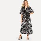 Shein Flounce Sleeve Floral Top & Wide Leg Pants
