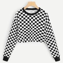 Shein Round Neck Gingham Sweater