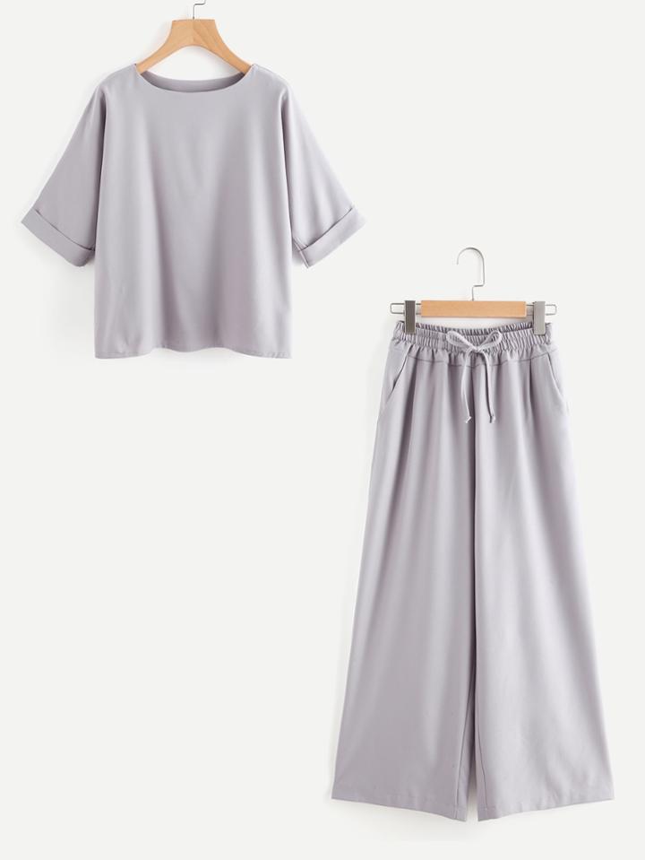 Shein Cuffed Top With Wide Leg Pants
