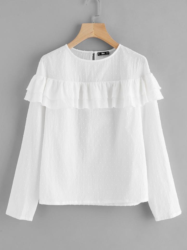 Shein Tiered Flounce Trim Dot Jacquard Top