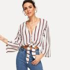 Shein Knotted Hem Striped Blouse