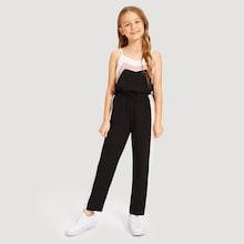 Shein Girls Color Block Cami Top & Drawstring Pants Set