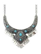 Shein Ethnic Vintage Silver Color Created Turquoise Statement Collar Necklace