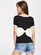Shein Contrast Bow Back Ribbed Ringer Tee