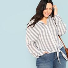 Shein Plus Knot Hem Striped Shirt