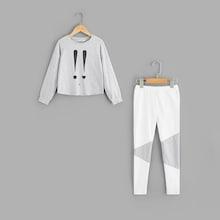Shein Girls Raglan Sleeve Cartoon Tee & Pants Pj Set