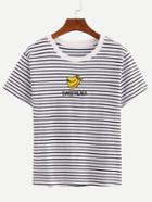 Shein Striped Banana Embroidered T-shirt