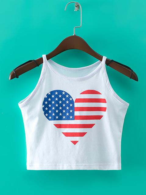 Shein White Heart Flag Print Straps Tank Top