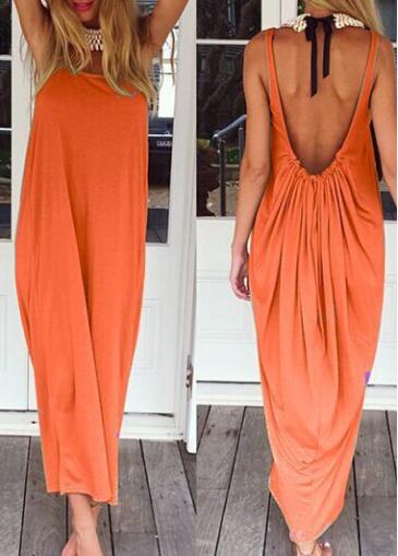 Rosewe Ruched Round Neck Open Back Straight Dress