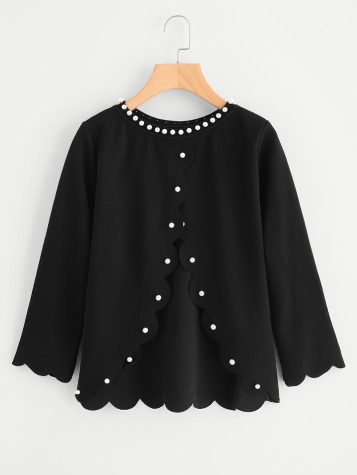 Shein Pearl Beading Overlap Back Scalloped Top