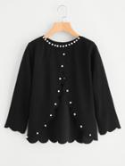 Shein Pearl Beading Overlap Back Scalloped Top