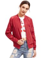 Shein Dark Red Stand Collar Zipper Crop Jacket