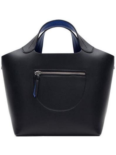 Shein Black Blue Zipper Pu Tote Bag