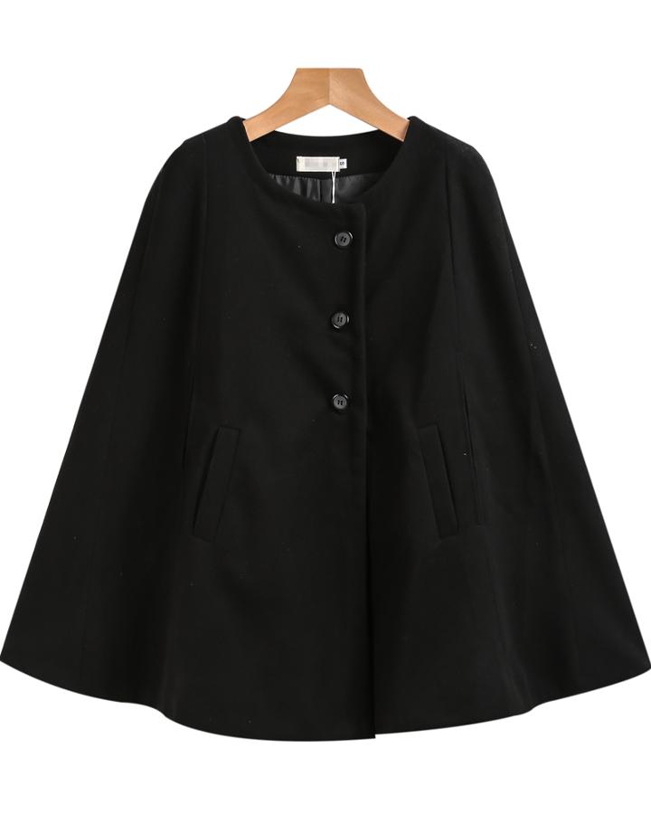 Shein Black Single Breasted Pockets Cape Coat