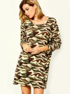 Shein Army Green Round Neck Camouflage Dress