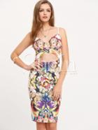 Shein Multicolor Spagettic Strap Animal Pattern Bodycon Dress