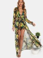 Shein Tropical Maxi Chiffon Romper Black