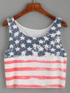 Shein White Stars And Stripes Print Crop Tank Top